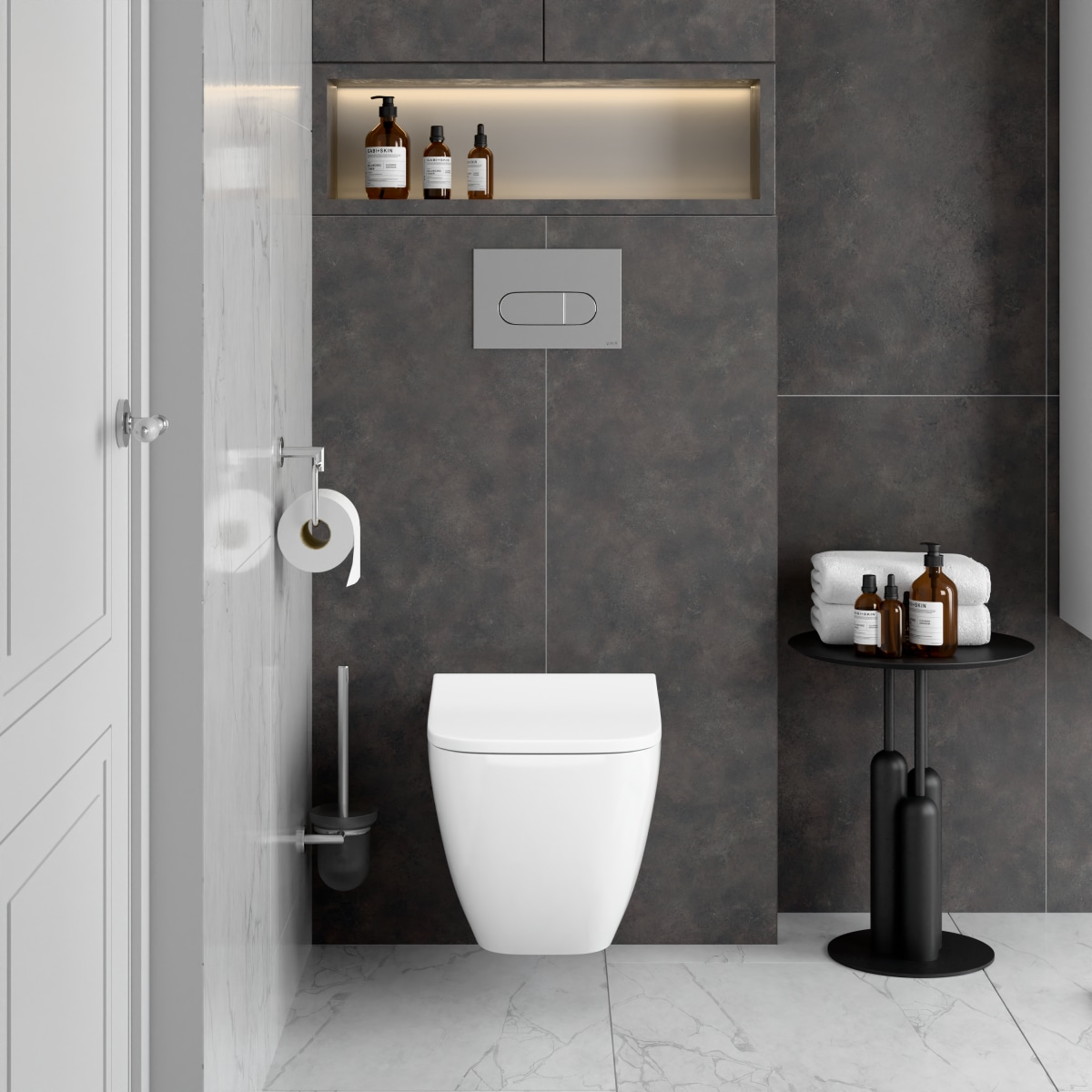 Инсталляция с унитазом VitrA Shift (Шифт) 9855B003-7206 комплект 4 в 1 с сиденьем микролифт безободковый Rim-ex (Рим-экс) цвет клавиши хром