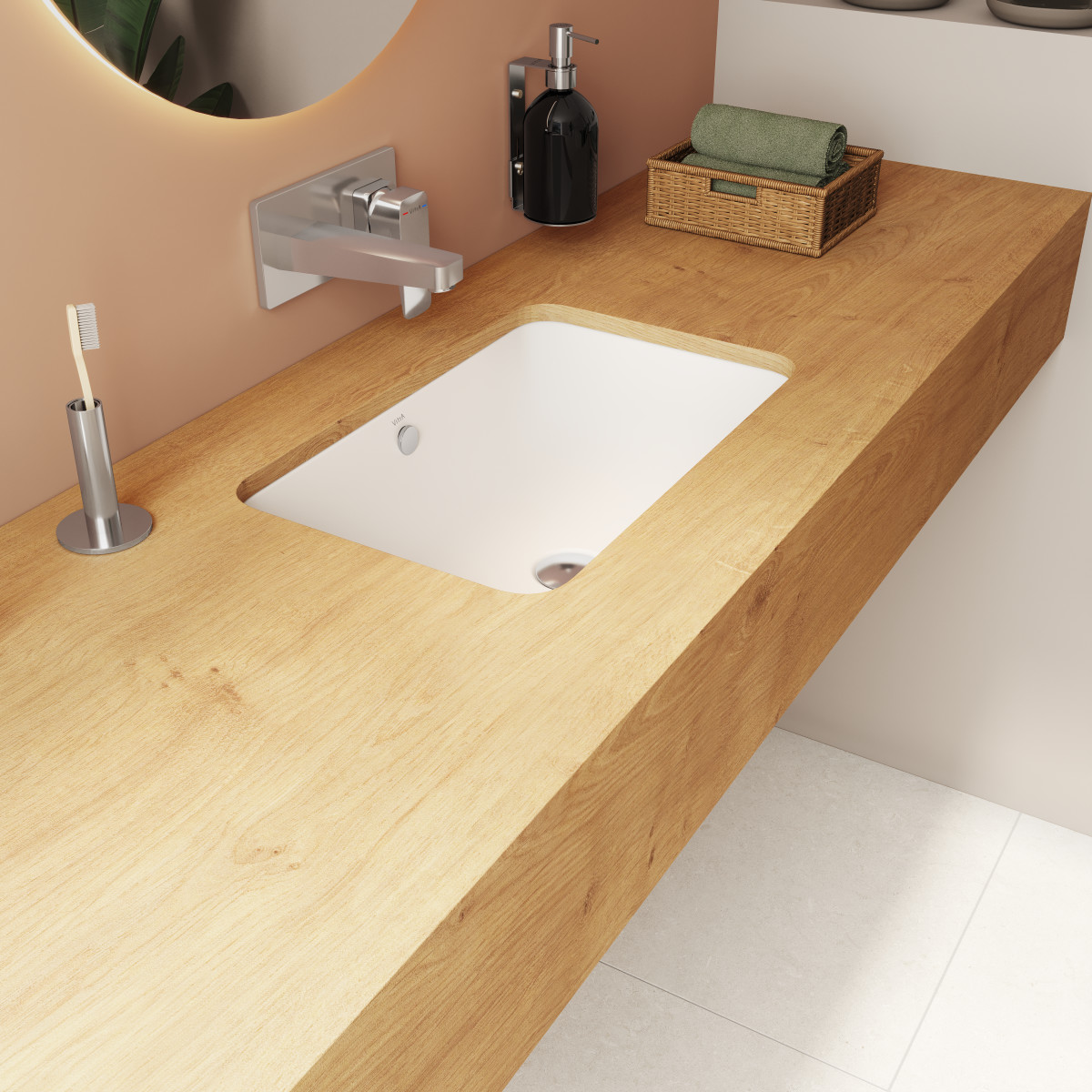 Встраиваемая снизу раковина VitrA S20 7475B003-0618 55 x 37 см прямоугольная белая антибактериальное покрытие Hygiene (Хайджн)