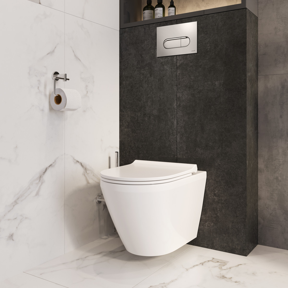Инсталляция с унитазом VitrA Integra Round (Интегра Раунд) 9004B003-7202 комплект 4 в 1 с сиденьем микролифт безободковый цвет клавиши матовый хром