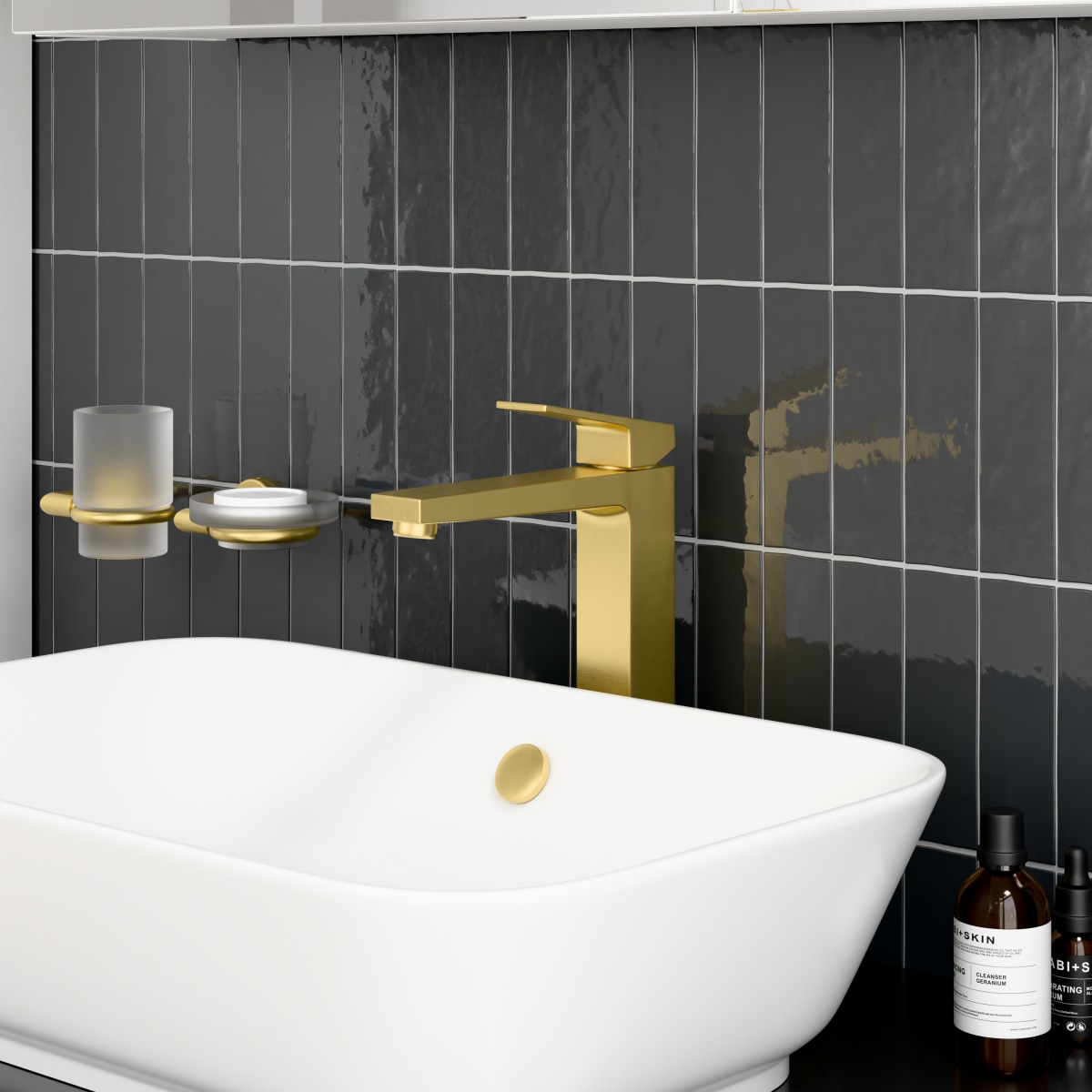 Смеситель для раковины-чаши VitrA Minimax Square (Минимакс Сквуэр) A4372425EXP однорычажный брашированное золото латунь