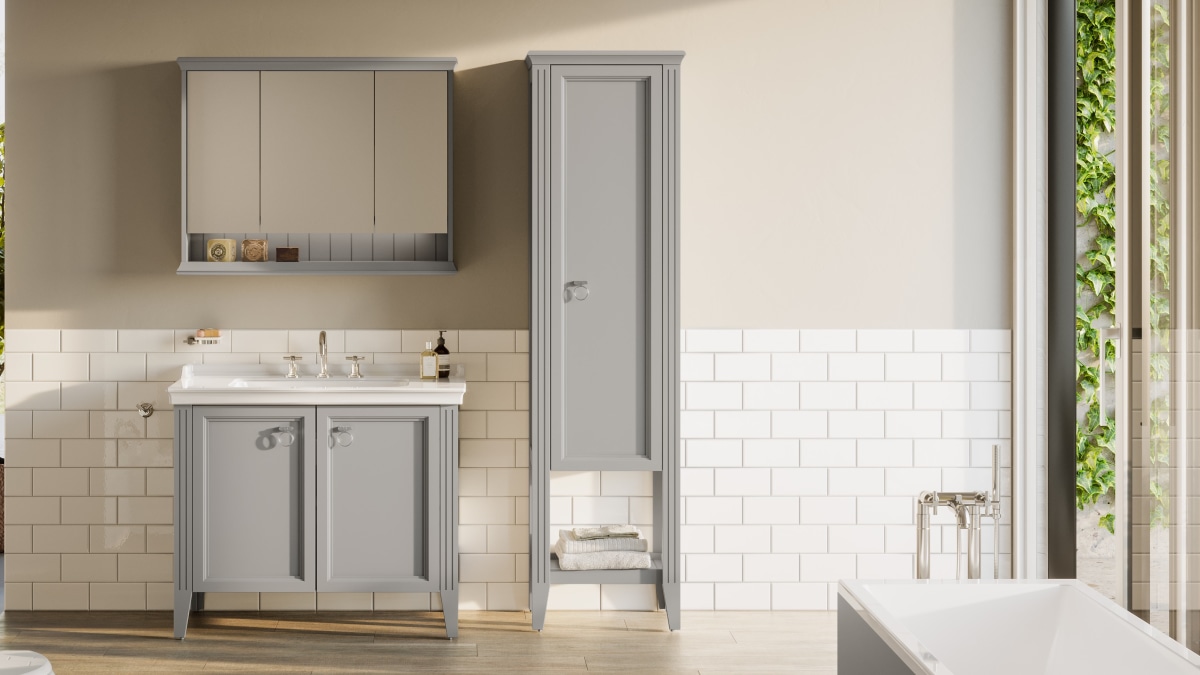 Шкаф пенал в ванную VitrA Valarte (Валарте) 62241 55 см матовый серый МДФ