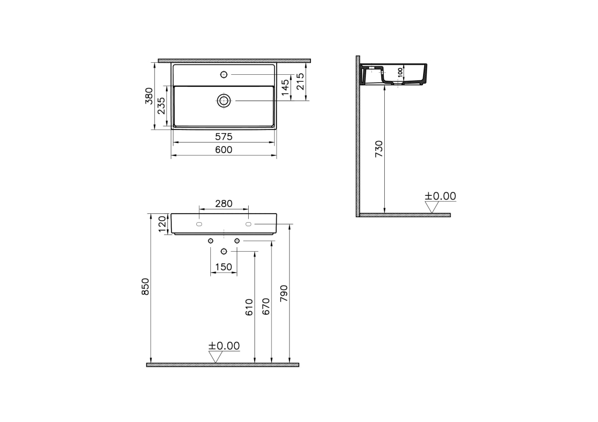 Раковина VitrA ArchiPlan (Архиплан) 7401B003-0001 60 x 38 см белая антибактериальное покрытие Hygiene (Хайджн)