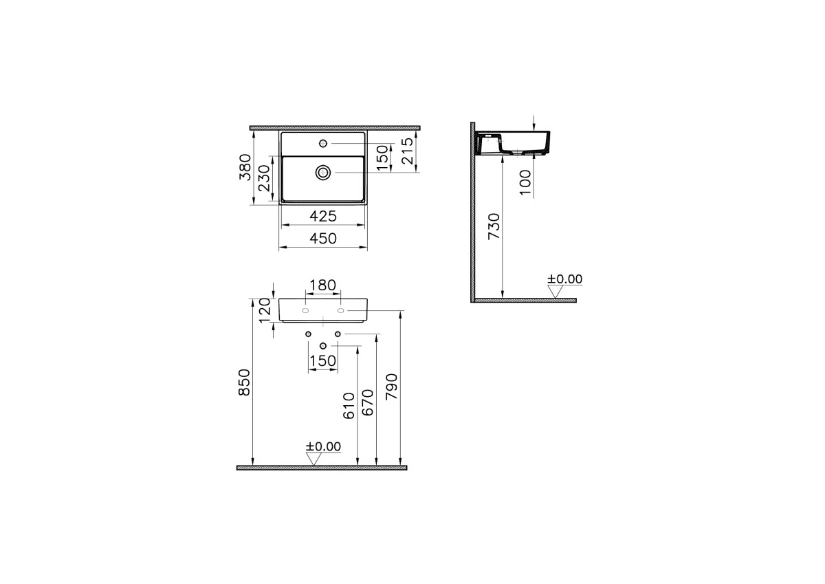 Раковина VitrA ArchiPlan (Архиплан) 7400B003-0001 45 x 38 см белая антибактериальное покрытие Hygiene (Хайджн)
