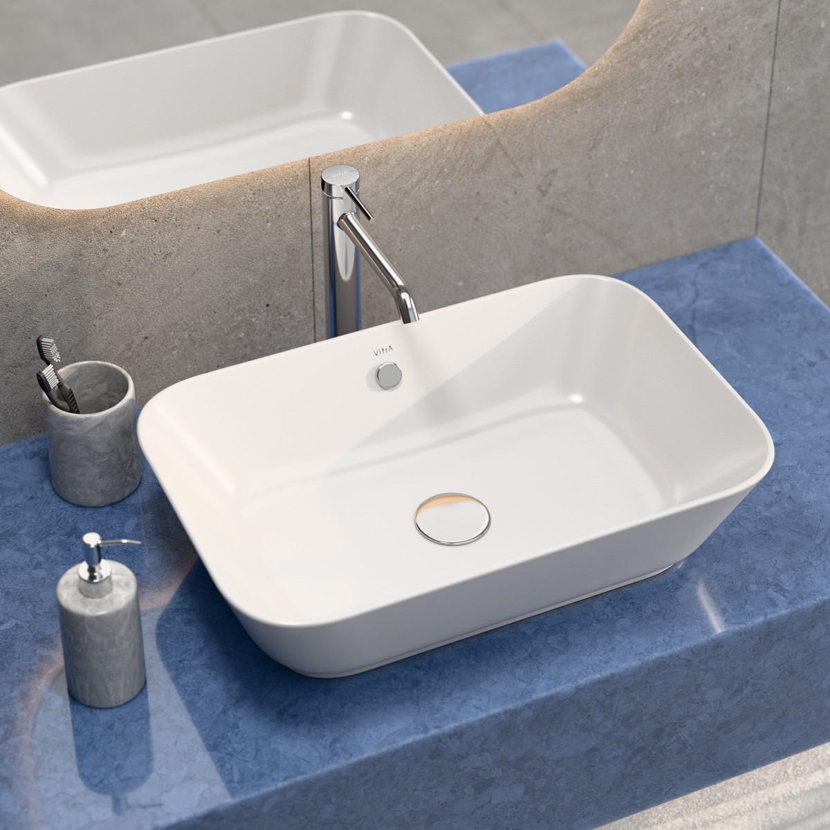 Раковина чаша VitrA Geo (Гео) 7425B003-0012 60 x 39 см накладная белая антибактериальное покрытие Hygiene (Хайджн)