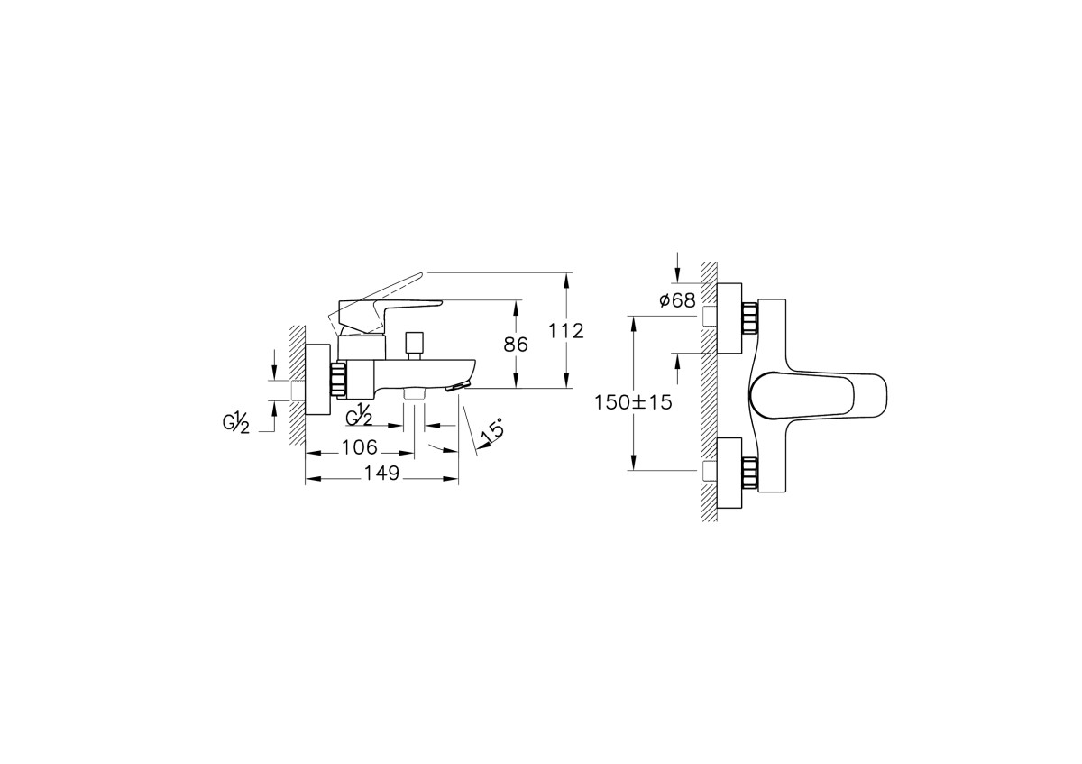Смеситель настенный VitrA Flow Soft (Флоу Софт) A4294636EXP для ванны однорычажный матовый черный латунь
