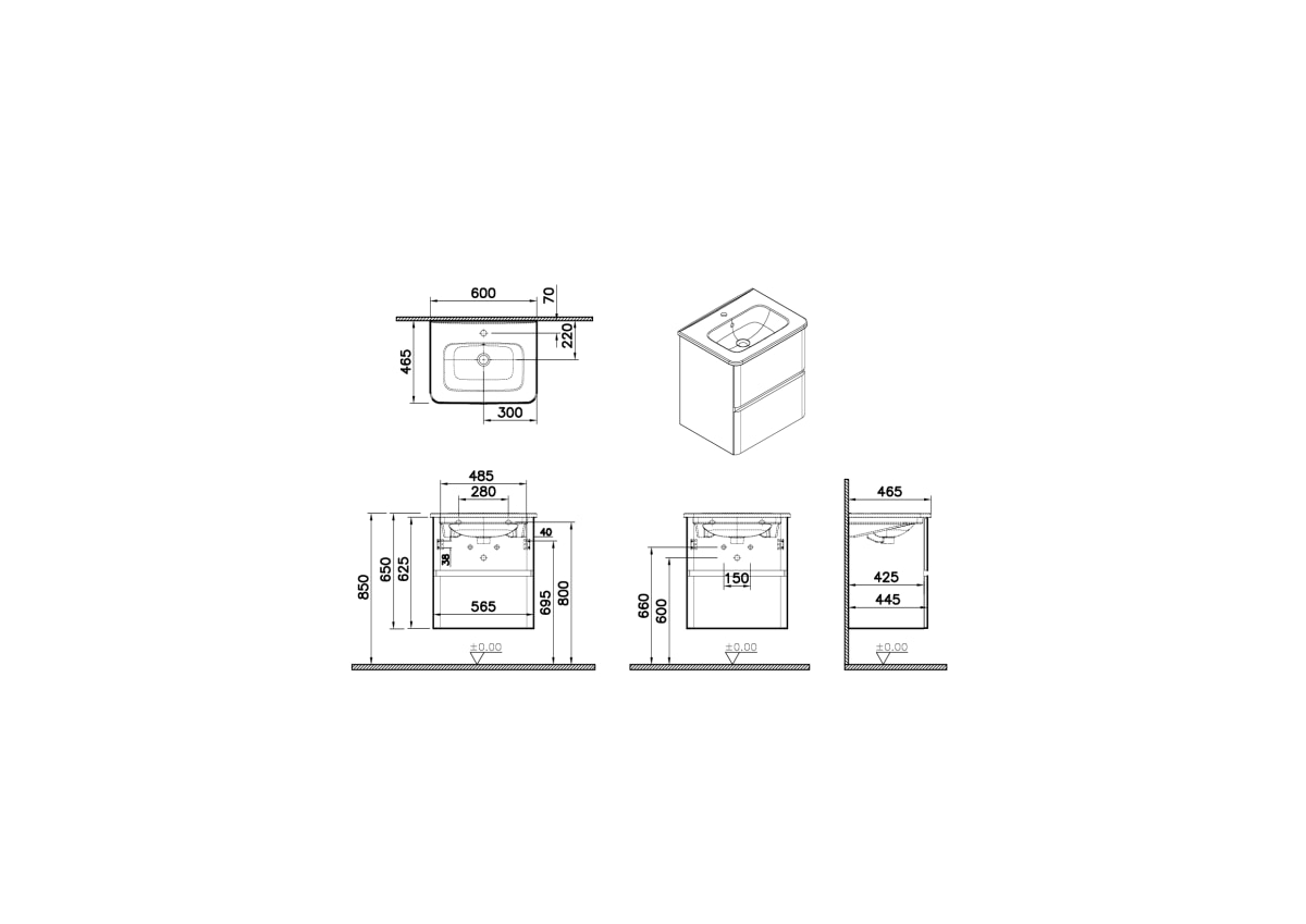 Тумба с раковиной для ванной VitrA Mia Plus Round (Мия Плюс Раунд) 69817 60 см золотой дуб ДСП