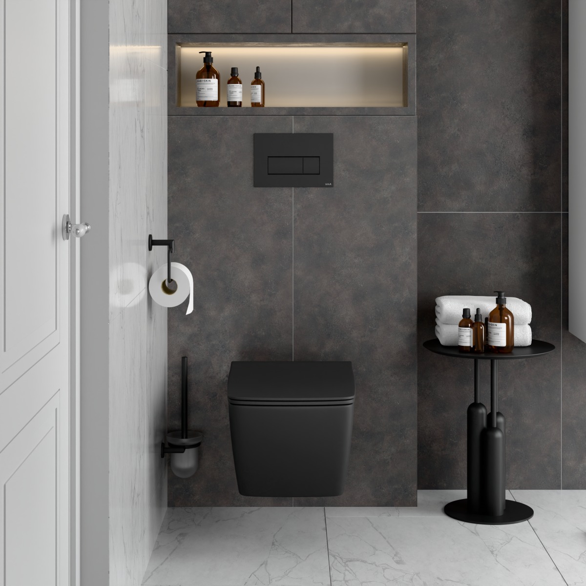 Подвесной унитаз VitrA Metropole (Метрополь) 7672B083-0101 безободковый Rim-ex (Рим-экс) матовый черный санитарный фарфор антибактериальное покрытие Hygiene (Хайджн)
