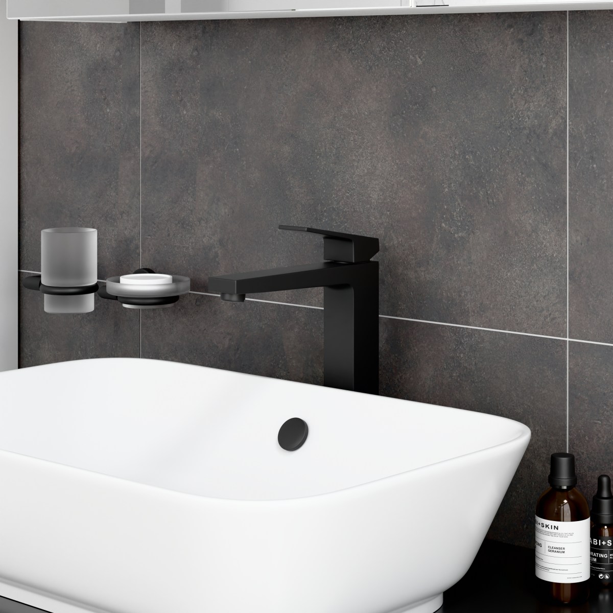Смеситель для раковины-чаши VitrA Minimax Square (Минимакс Сквуэр) A4372436EXP однорычажный матовый черный латунь