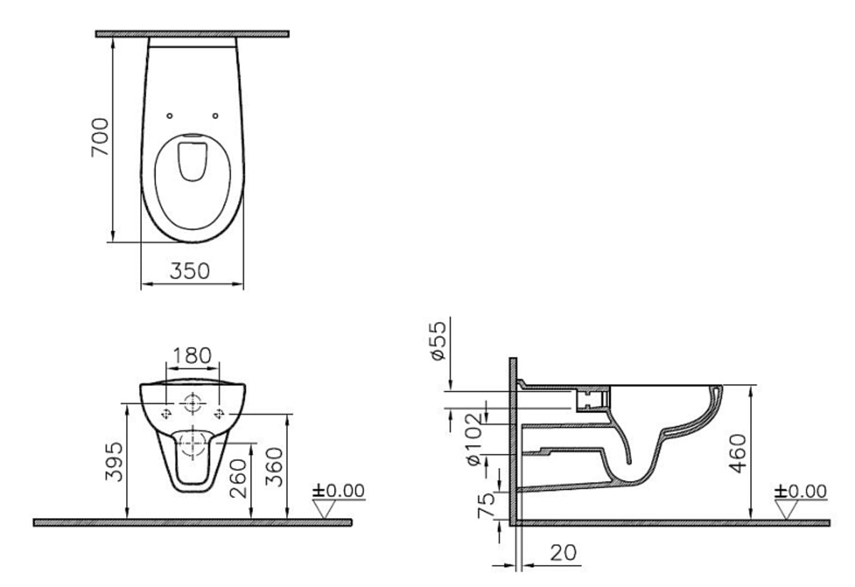 Подвесной унитаз VitrA Conforma (Конформа) 5810B003-6234 безободковый дюропласт белый глянец санитарный фарфор антибактериальное покрытие Hygiene (Хайджн)