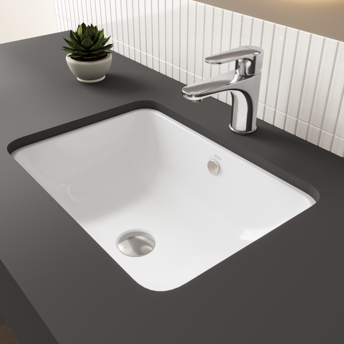 Встраиваемая снизу раковина VitrA S20 5474B003-0618 50 x 37 см прямоугольная белая антибактериальное покрытие Hygiene (Хайджн)