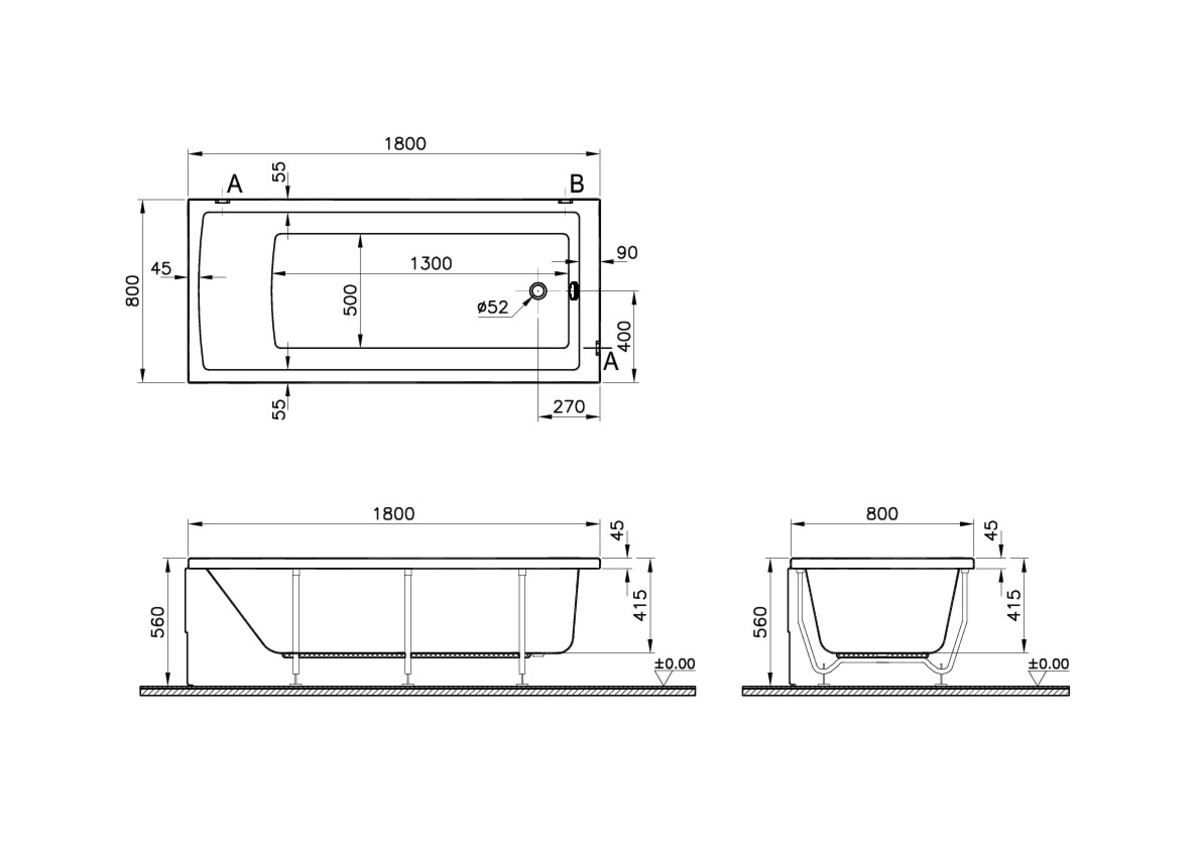 Ванна VitrA Neon (Неон) 55840001000 180 x 80 см акриловая прямоугольная белая