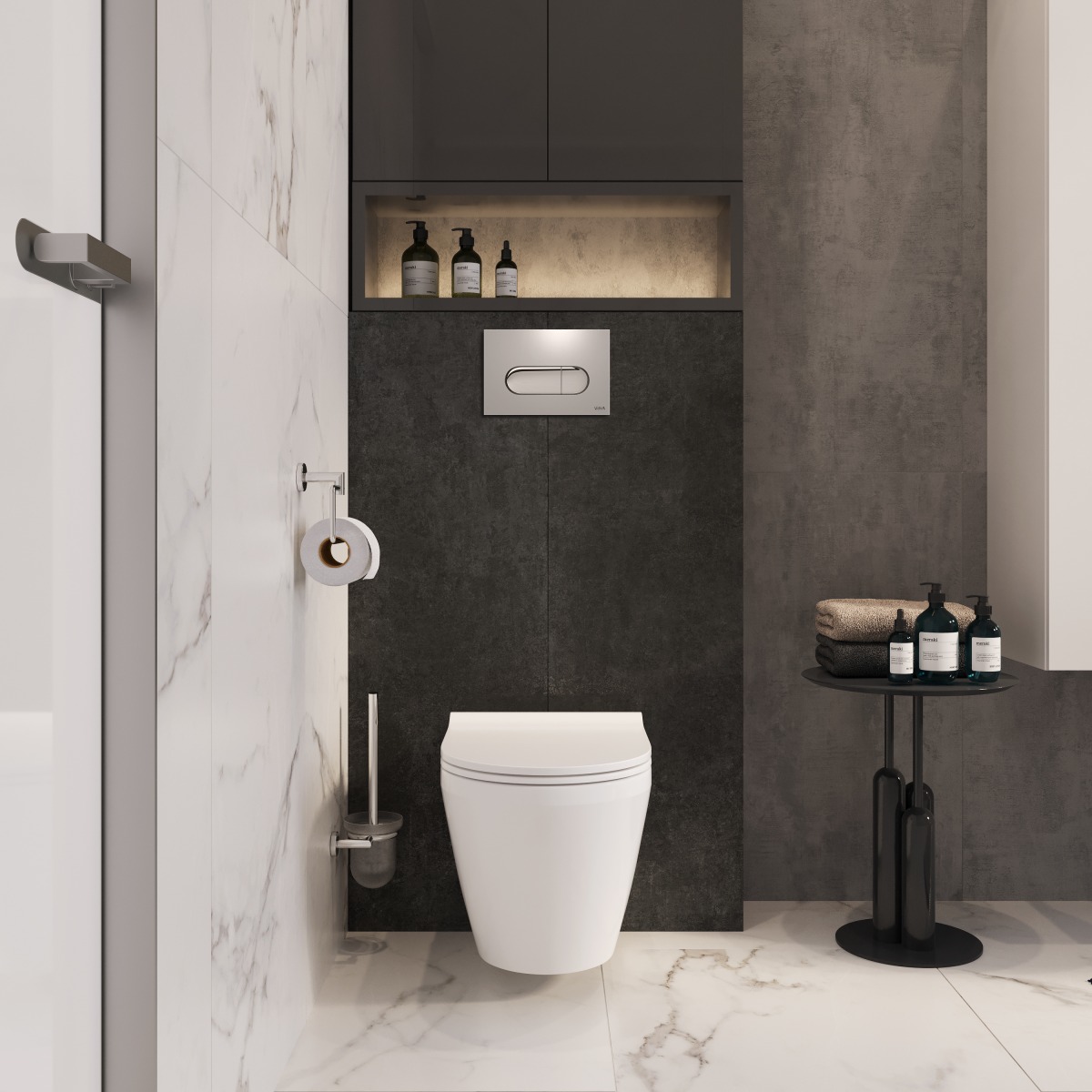 Инсталляция с унитазом VitrA Integra Round (Интегра Раунд) 9856B003-7205 комплект 4 в 1 с сиденьем микролифт безободковый цвет клавиши глянцевый хром