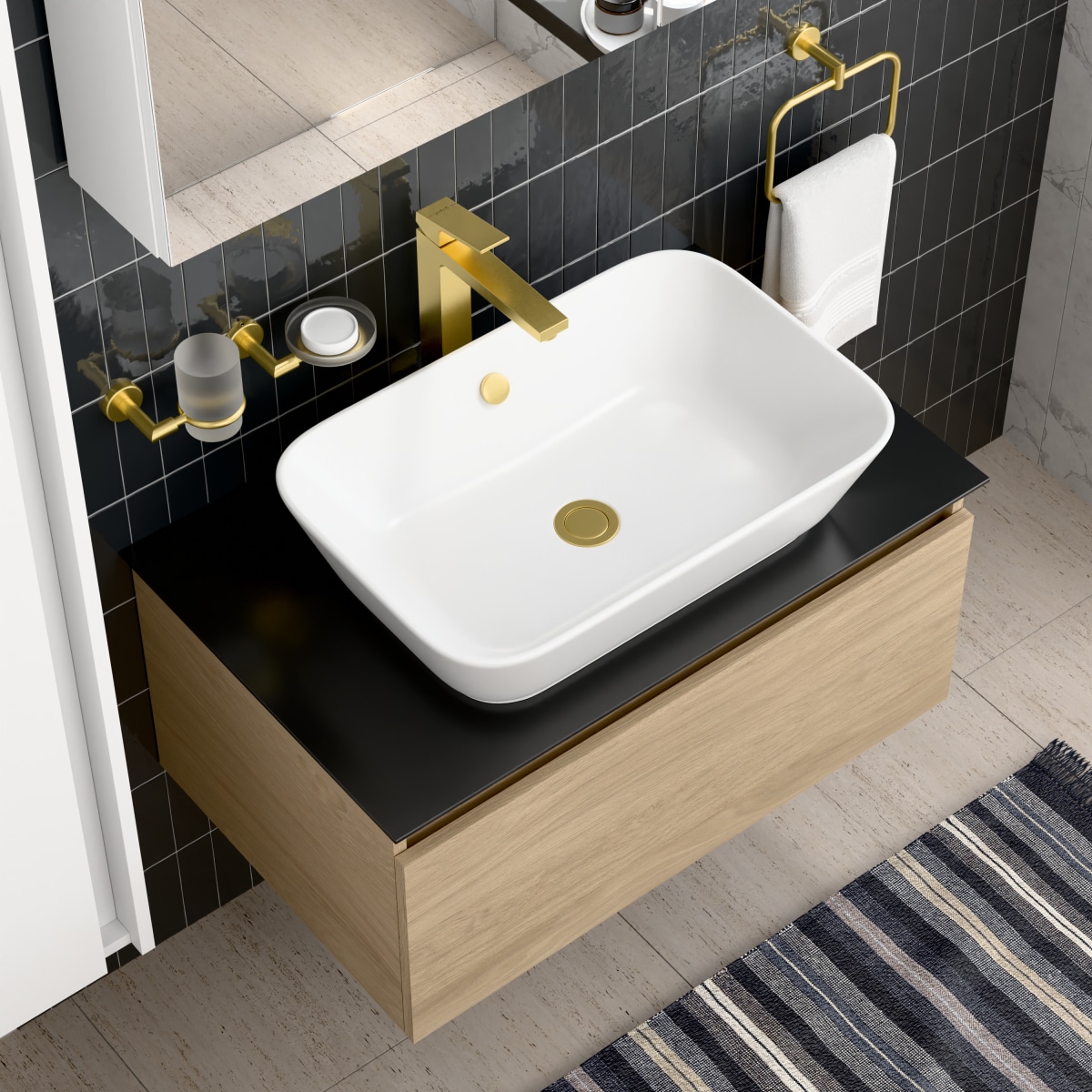 Смеситель для раковины-чаши VitrA Minimax Square (Минимакс Сквуэр) A4372425EXP однорычажный брашированное золото латунь