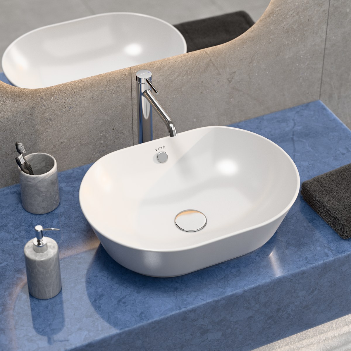 Раковина чаша VitrA Geo (Гео) 7427B003-0012 55 x 40 см накладная белая антибактериальное покрытие Hygiene (Хайджн)