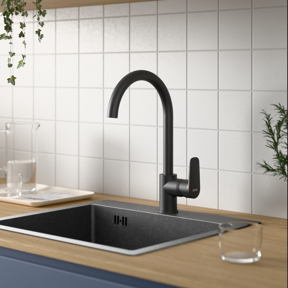 Смеситель для кухни VitrA Flow Soft (Флоу Софт) A4341936EXP с поворотным изливом однорычажный матовый черный латунь