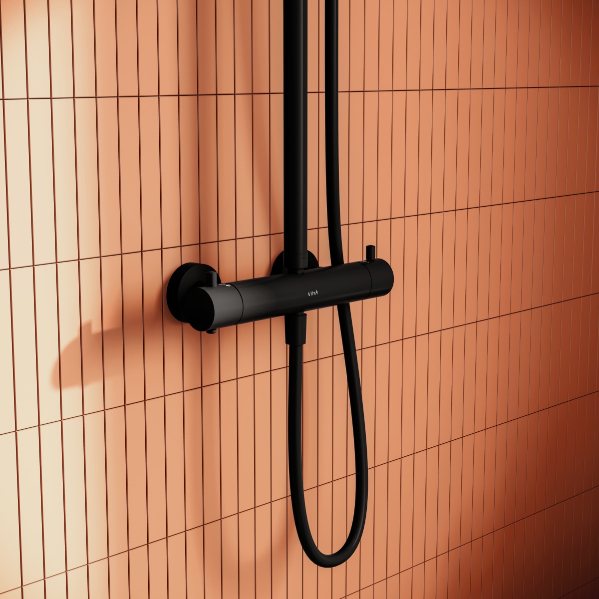 Душевая система VitrA Aquaheat(Аквахит) A4720536EXP с термостатическим смесителем и ручным душем матовая черная латунь