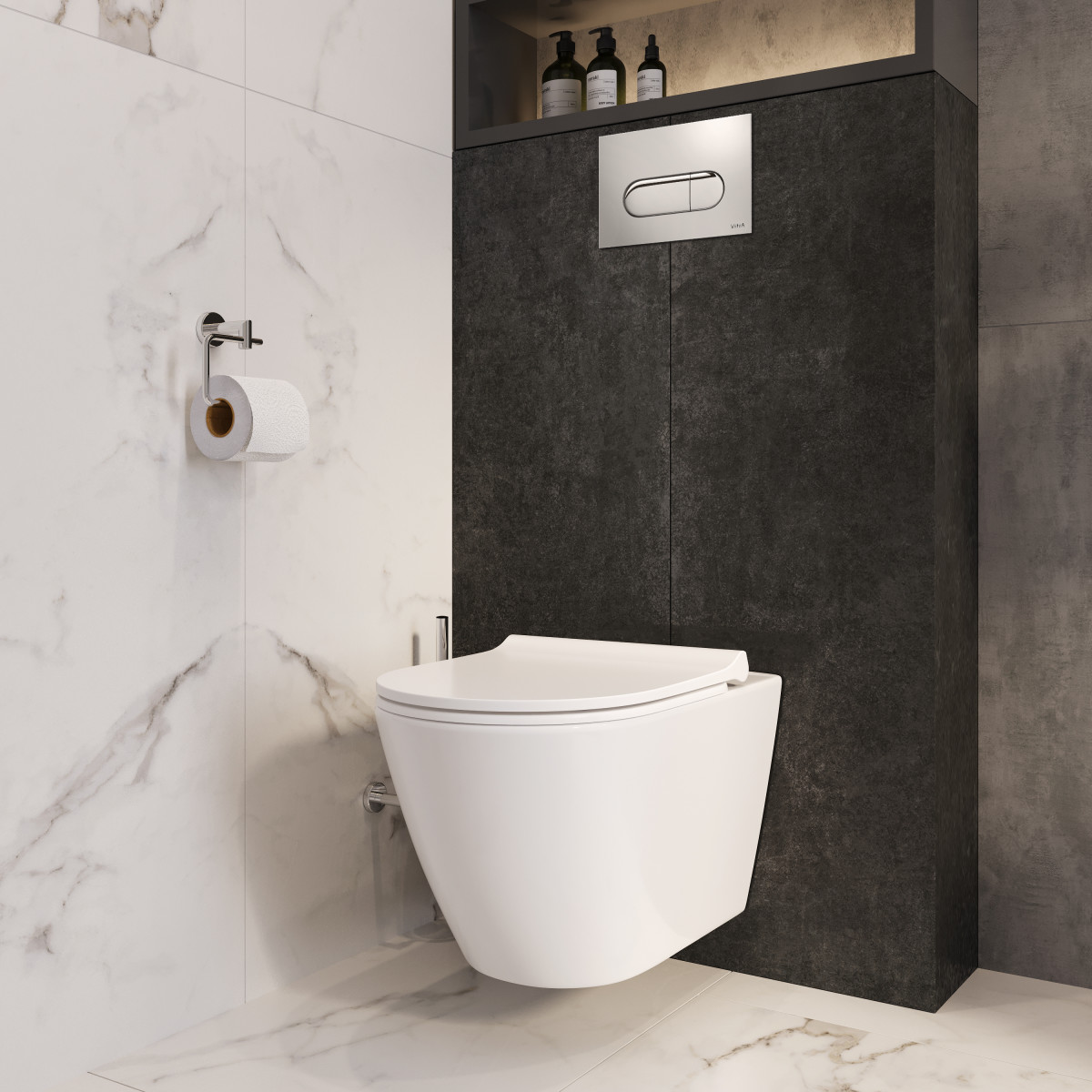 Инсталляция с унитазом VitrA Sanibelle (Санибель) 9878B003-7200 комплект 4 в 1 с сиденьем микролифт безободковый цвет клавиши глянцевый хром