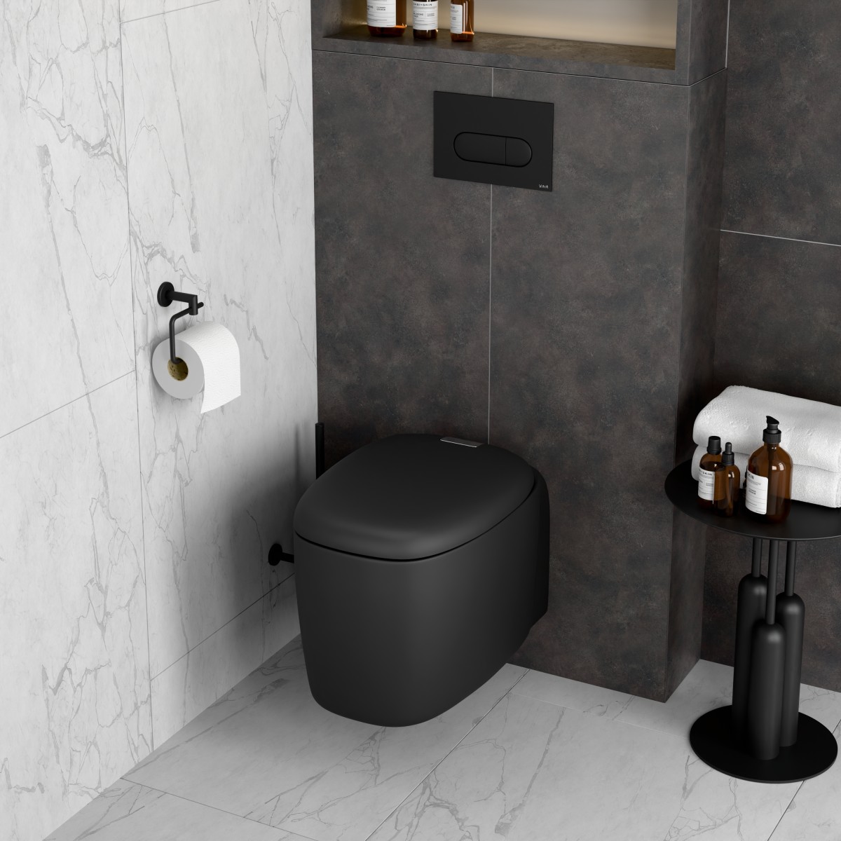 Подвесной унитаз VitrA Plural (Плюрал) 7830B483-0075 безободковый Rim-ex (Рим-экс) матовый черный санитарный фарфор антибактериальное покрытие Hygiene + Clean (Хайджн + Клин)