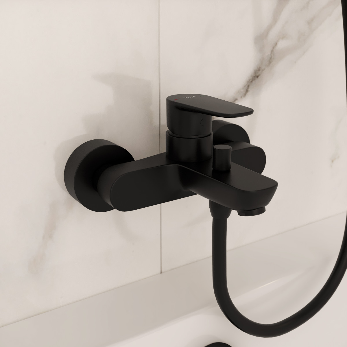 Смеситель настенный VitrA Flow Soft (Флоу Софт) A4294636EXP для ванны однорычажный матовый черный латунь