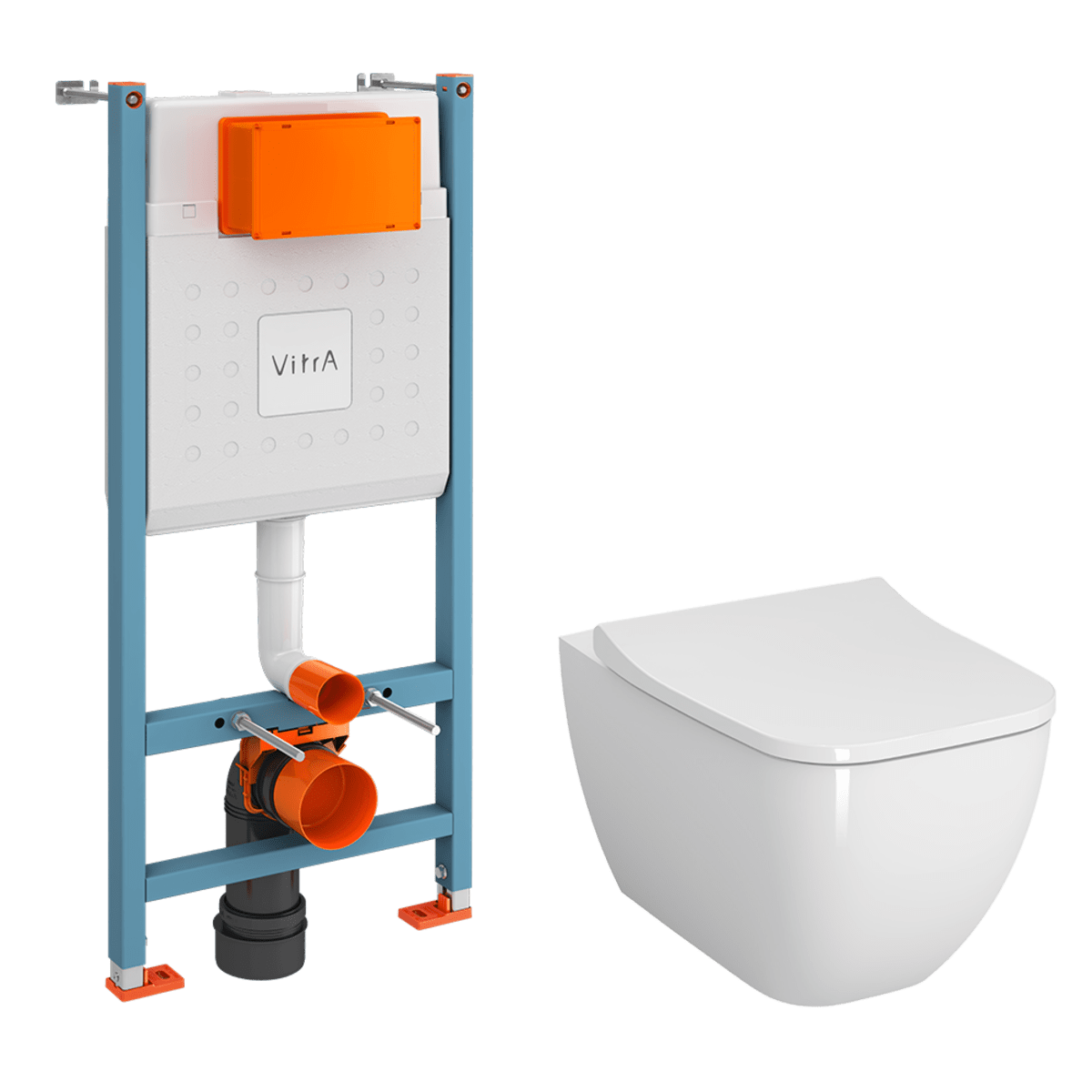 Инсталляция с унитазом VitrA Shift (Шифт) 9855B003-7207 комплект 3 в 1 с сиденьем микролифт безободковый Rim-ex (Рим-экс)