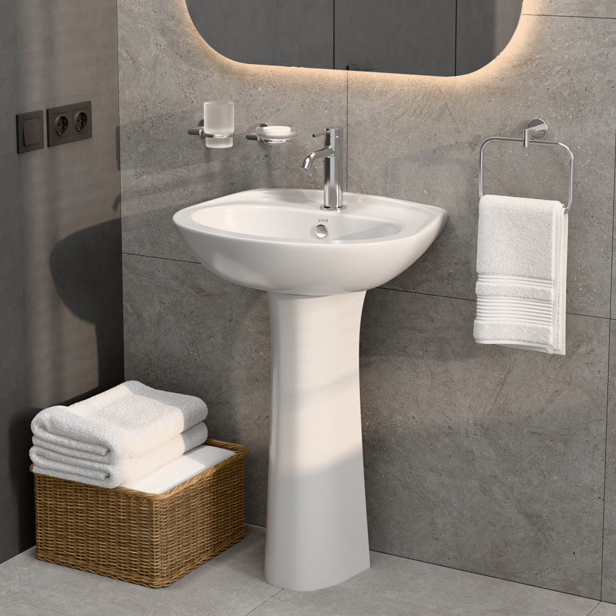 Раковина накладная VitrA Normus (Нормус) 55 см в комплекте с пьедесталом 9600B003-7650 55 x 42 см белая антибактериальное покрытие Hygiene (Хайджн)