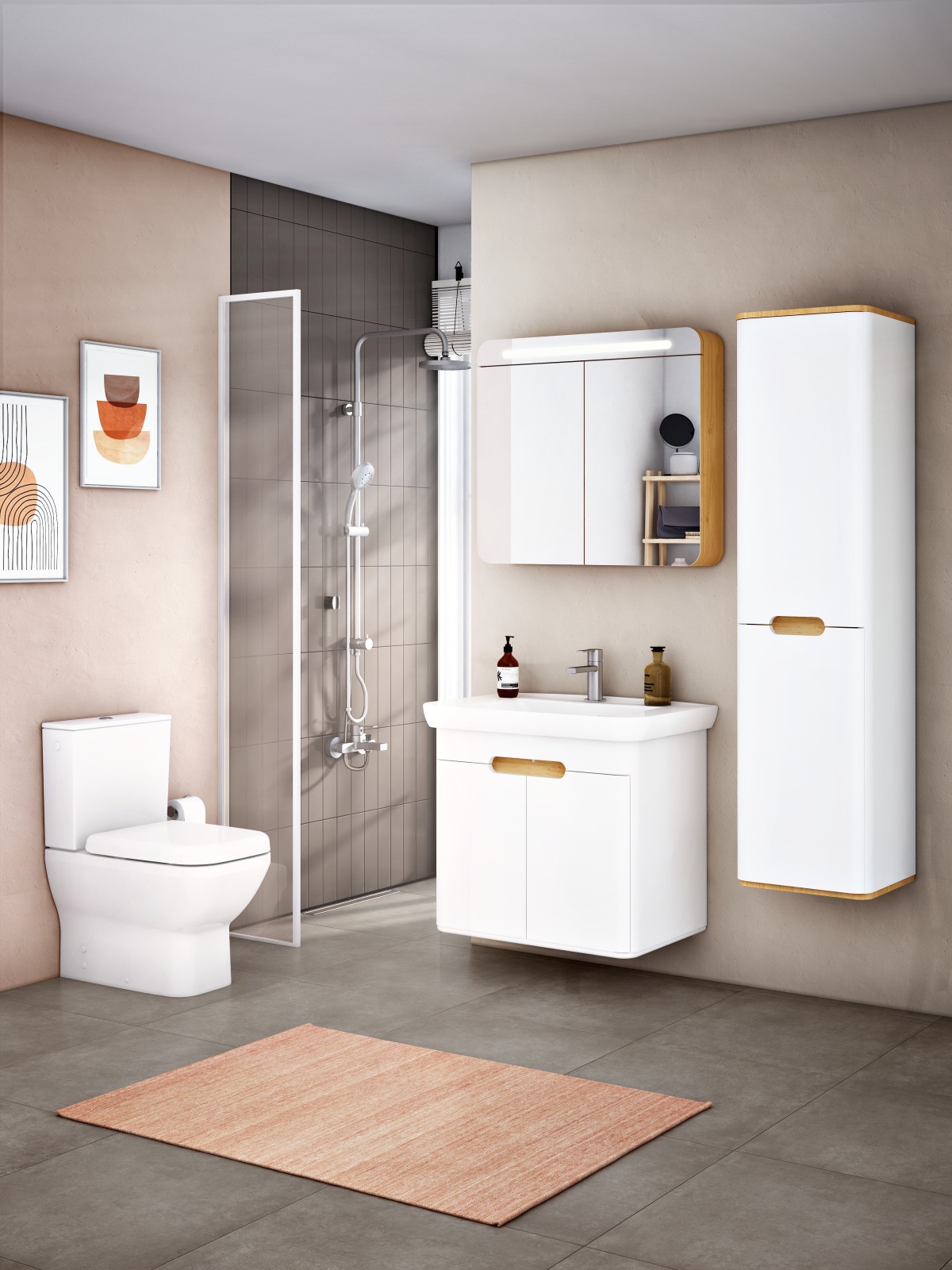 Шкаф пенал в ванную VitrA Sento (Сенто) 60854 40 см с корзиной для белья матовый белый МДФ