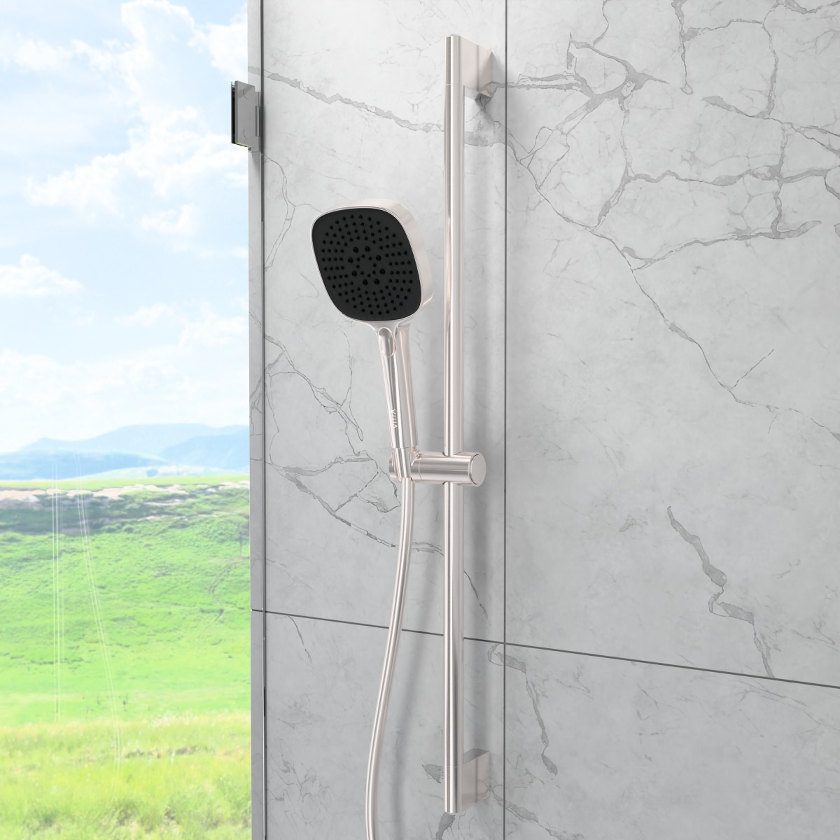 Душевая стойка VitrA Core Square (Кор Скуэр) A4591734EXP с ручным душем без смесителя брашированный никель