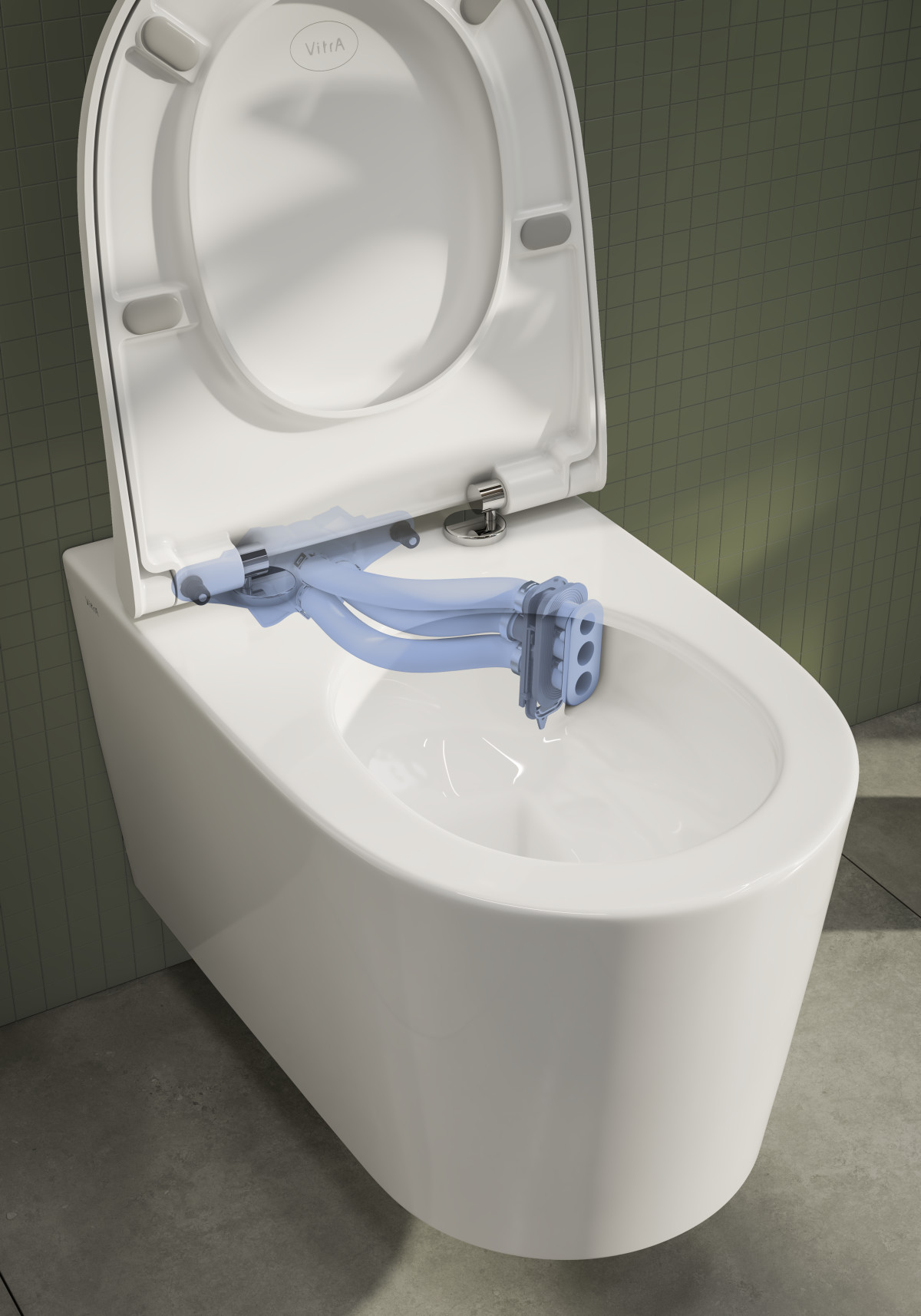 Подвесной унитаз VitrA Nest (Нест) 7870B403-0075 безободковый QuantumFlush (Квантумфлаш) белый санитарный фарфор антибактериальное покрытие Hygiene + Clean (Хайджн + Клин)