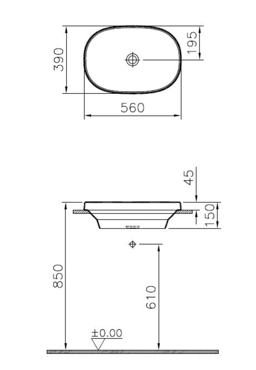 Встраиваемая сверху раковина VitrA Frame (Фрейм) 5652B403-0016 56 x 39 см овал белая антибактериальное покрытие Hygiene + Clean (Хайджн + Клин)