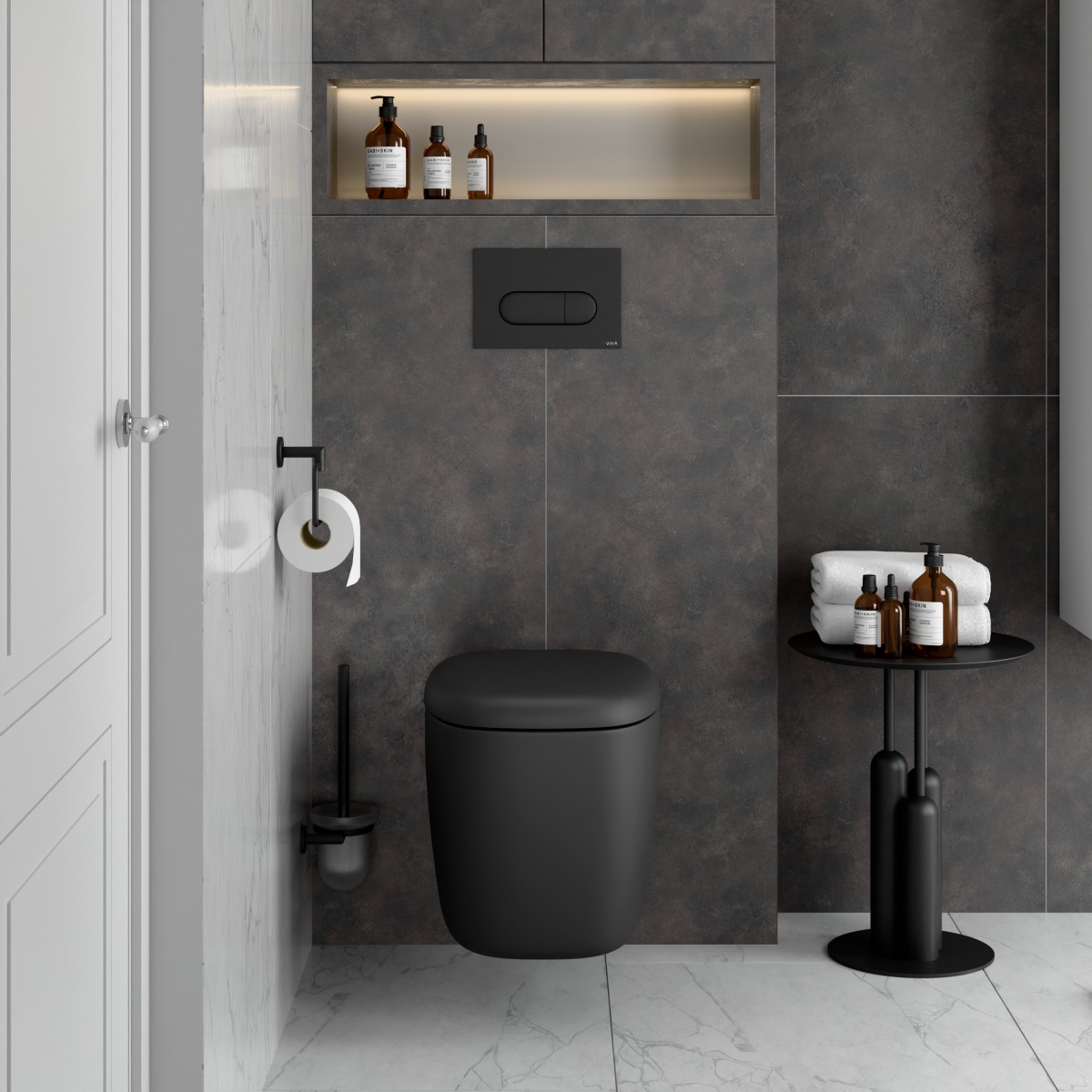Подвесной унитаз VitrA Plural (Плюрал) 7830B483-0075 безободковый Rim-ex (Рим-экс) матовый черный санитарный фарфор антибактериальное покрытие Hygiene + Clean (Хайджн + Клин)