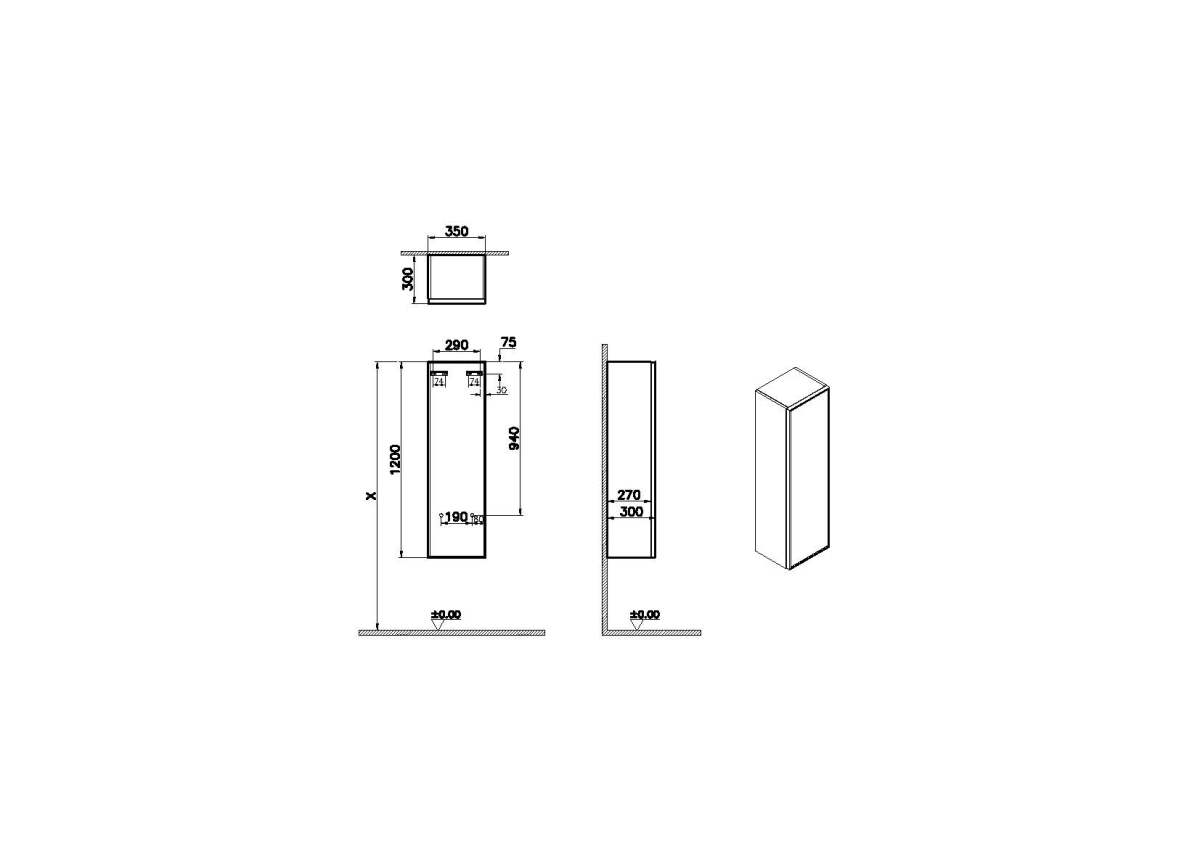 Шкаф пенал в ванную VitrA Metropole (Метрополь) Edge (Метрополь Эдж) 67252 35 см грецкий орех МДФ