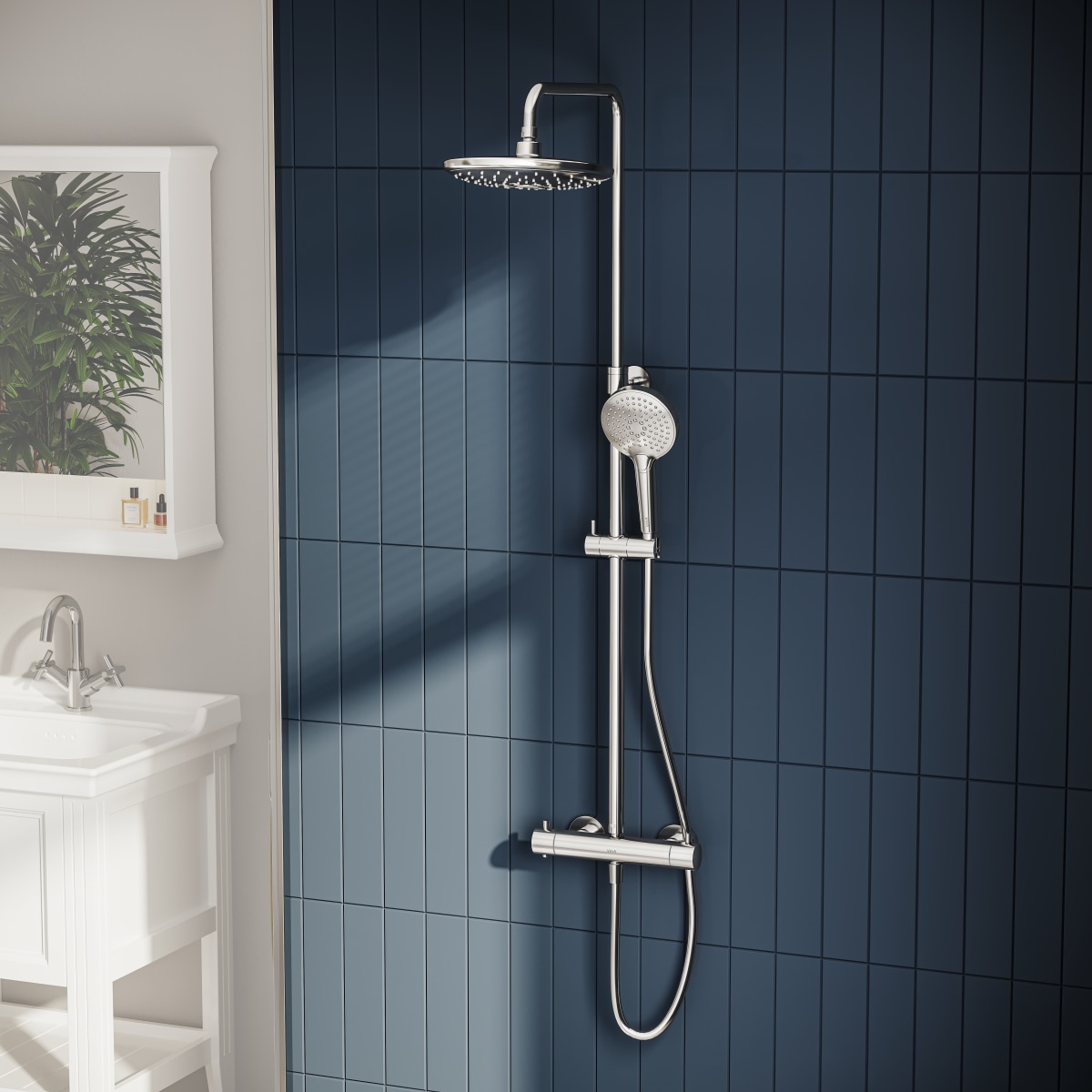 Душевая система VitrA Aquaheat (Аквахит) A47205EXP с термостатическим смесителем и ручным душем хром латунь
