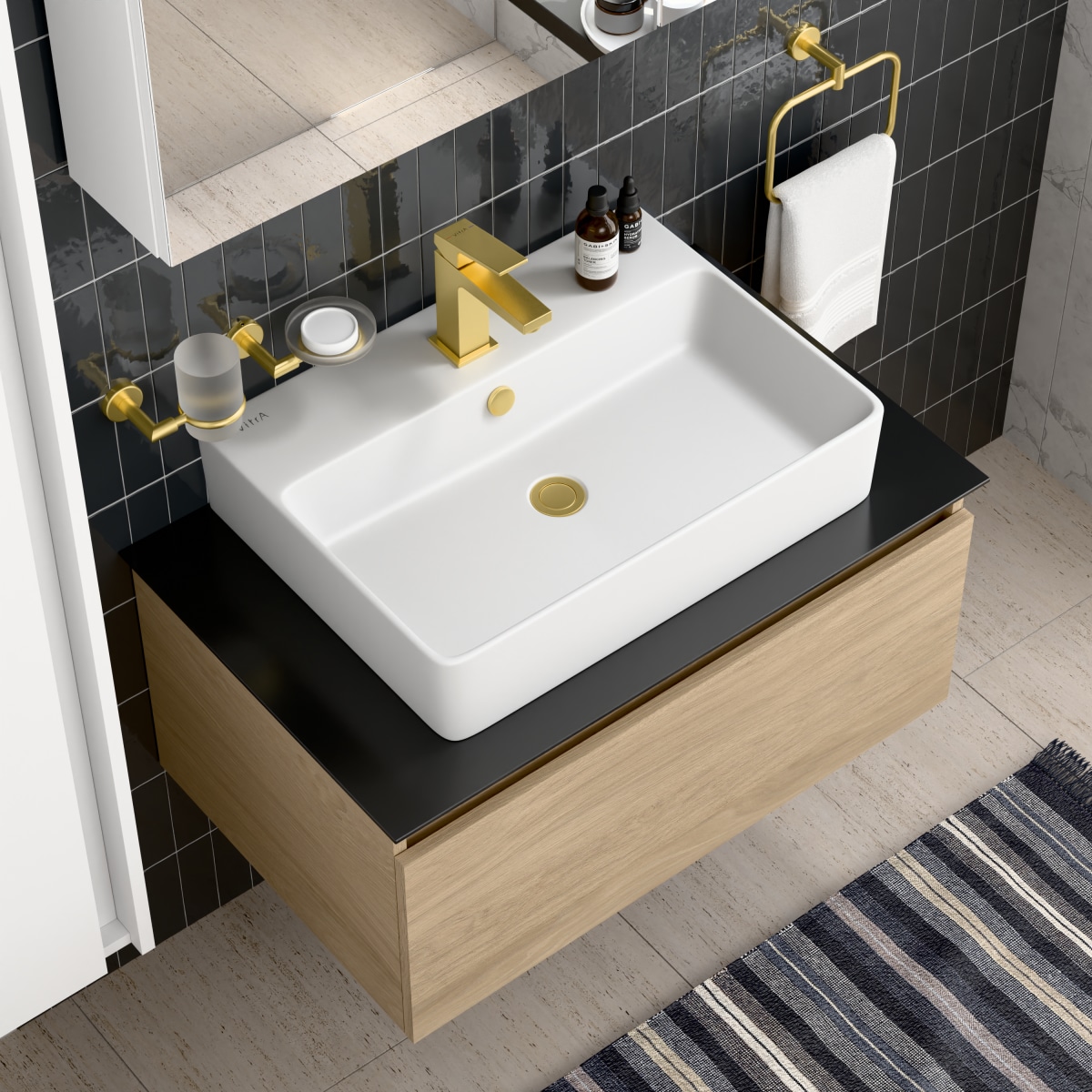 Смеситель для раковины VitrA Minimax Square (Минимакс Сквуэр) A4372025EXP однорычажный брашированное золото латунь