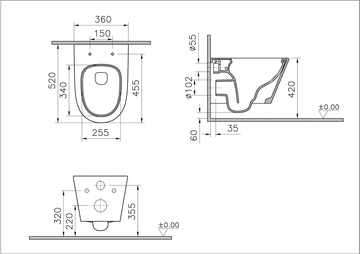 Подвесной унитаз VitrA M50 8302B003-6404 безободковый VortexFlush с сиденьем микролифт дюропласт белый санитарный фарфор