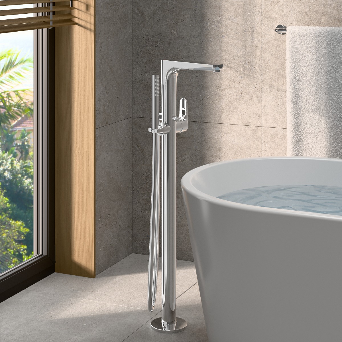 Смеситель для ванны VitrA Root Round (Рут Раунд) A42741EXP напольный с ручным душем хром латунь