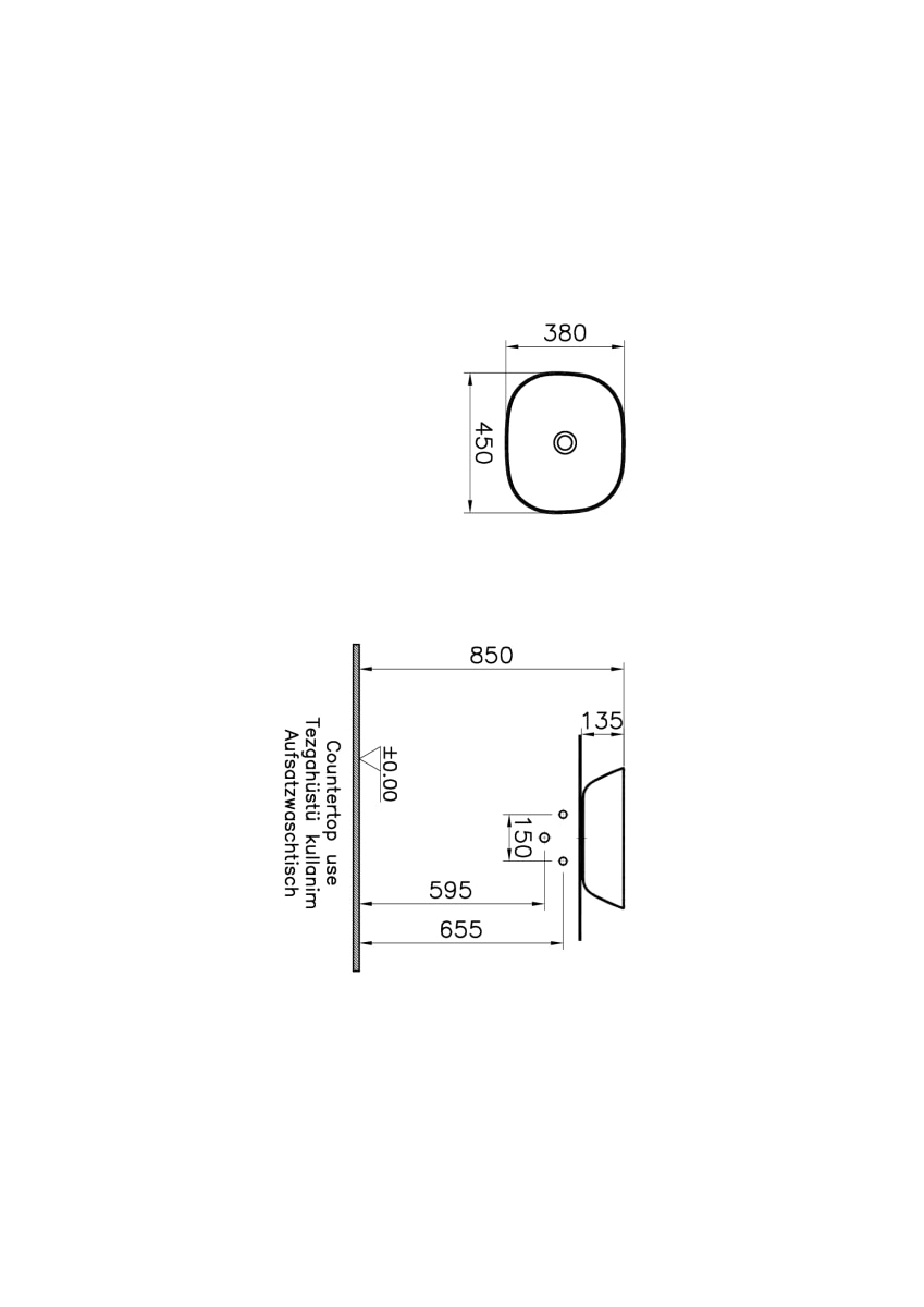 Раковина чаша VitrA Plural (Плюрал) 7810B483-0016 45 x 38 см накладная матовая черная антибактериальное покрытие Hygiene + Clean (Хайджн + Клин)