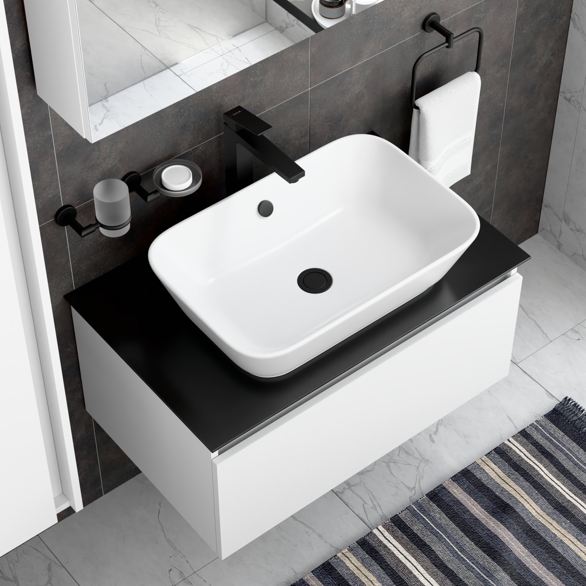 Смеситель для раковины-чаши VitrA Minimax Square (Минимакс Сквуэр) A4372436EXP однорычажный матовый черный латунь