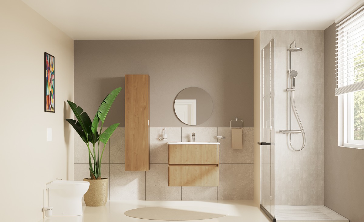 Тумба с раковиной для ванной VitrA Mia Plus Round (Мия Плюс Раунд) 69825 80 см золотой дуб ДСП