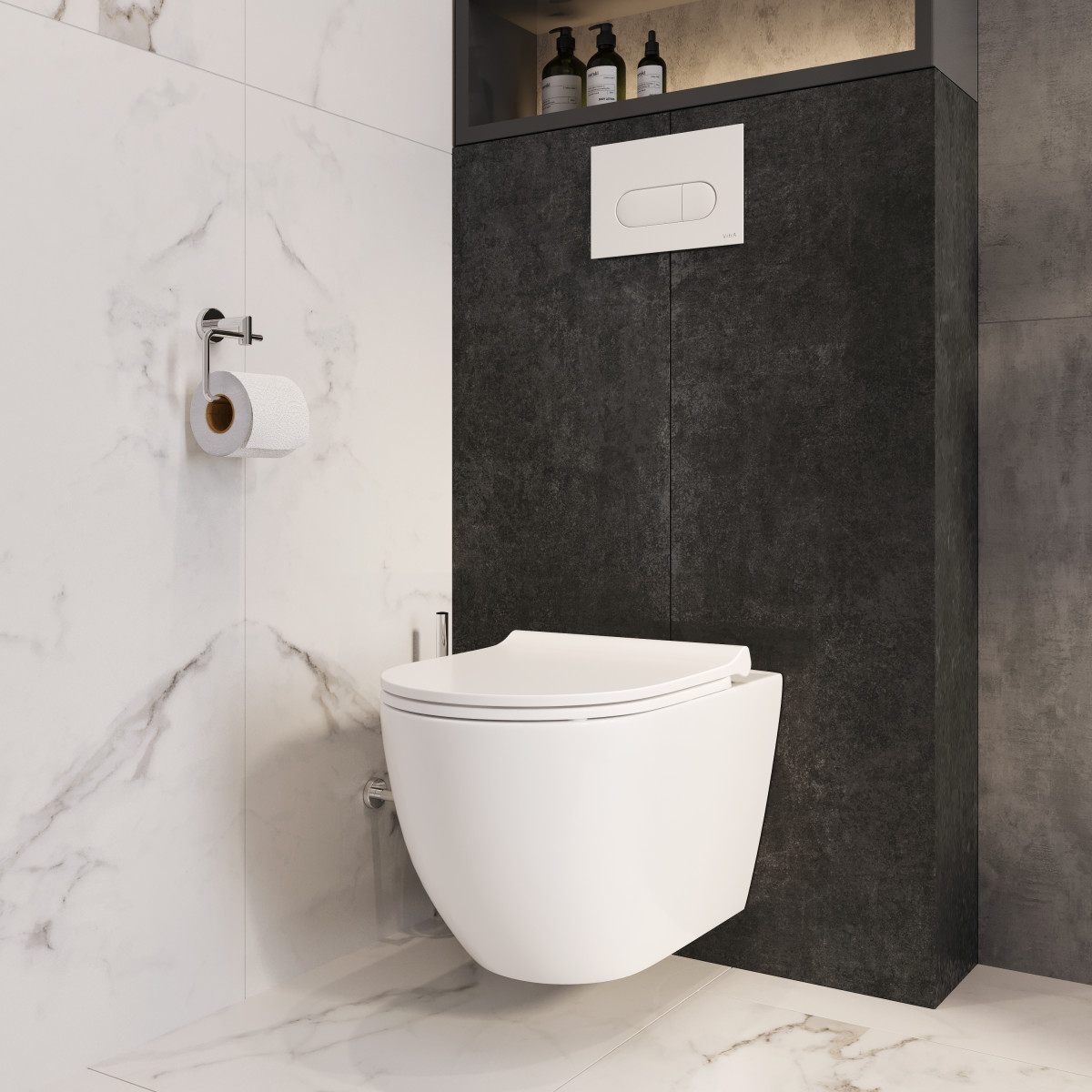 Инсталляция с унитазом VitrA Mia Round (Мия Раунд) 9856B003-7200 комплект 4 в 1 с сиденьем микролифт безободковый цвет клавиши матовый хром