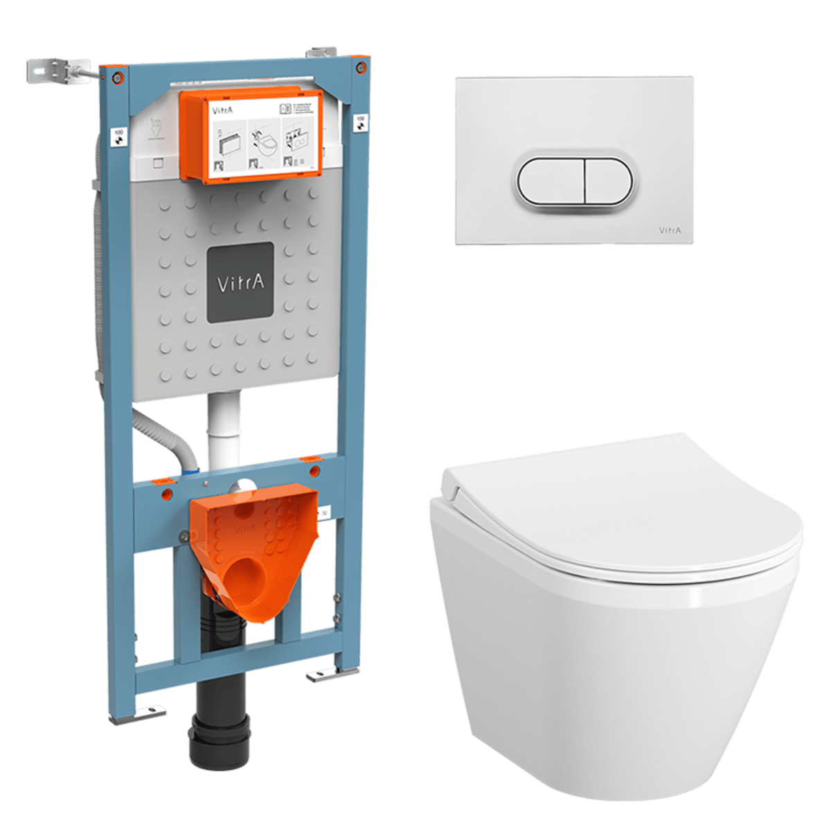 Инсталляция с унитазом VitrA Integra Round (Интегра Раунд) 9004B003-7202 комплект 4 в 1 с сиденьем микролифт безободковый цвет клавиши матовый хром