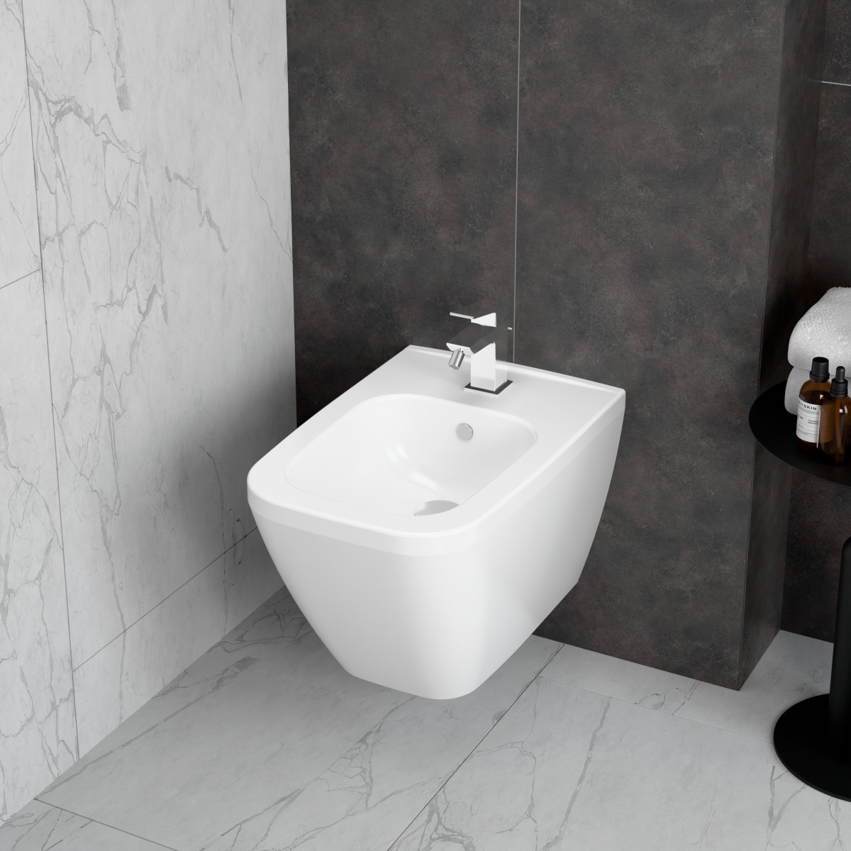 Биде VitrA Integra Square (Интегра Скуэр) 7083B003-0288 подвесное белое с отверстием под смеситель покрытие Hygiene (Хайджн)