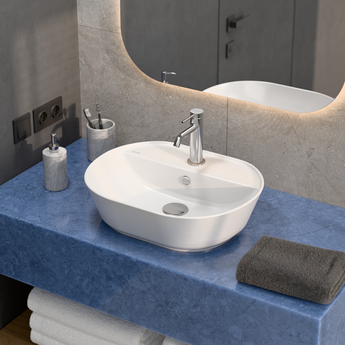 Раковина чаша VitrA Geo (Гео) 7428B003-0001 55 x 43 см накладная белая антибактериальное покрытие Hygiene (Хайджн)