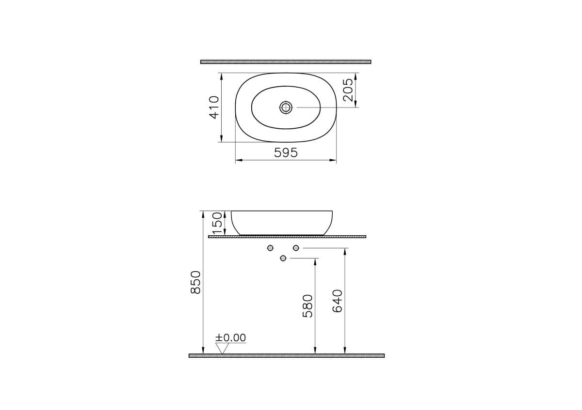 Раковина чаша VitrA Outline Recycled (Аутлайн Ресайклд) 7995B066-0016 60 x 41 см накладная матовая бежевая антибактериальное покрытие Hygiene (Хайджн)