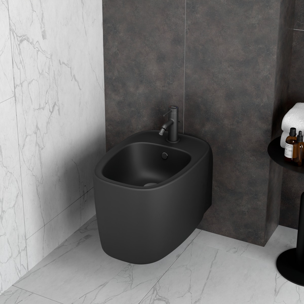 Биде VitrA Plural (Плюрал) 7831B483-0288 подвесное матовое черное с отверстием под смеситель покрытие Hygiene + Clean (Хайджн + Клин)