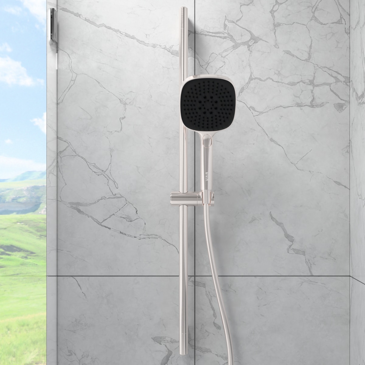 Душевая стойка VitrA Core Square (Кор Скуэр) A4591734EXP с ручным душем без смесителя брашированный никель