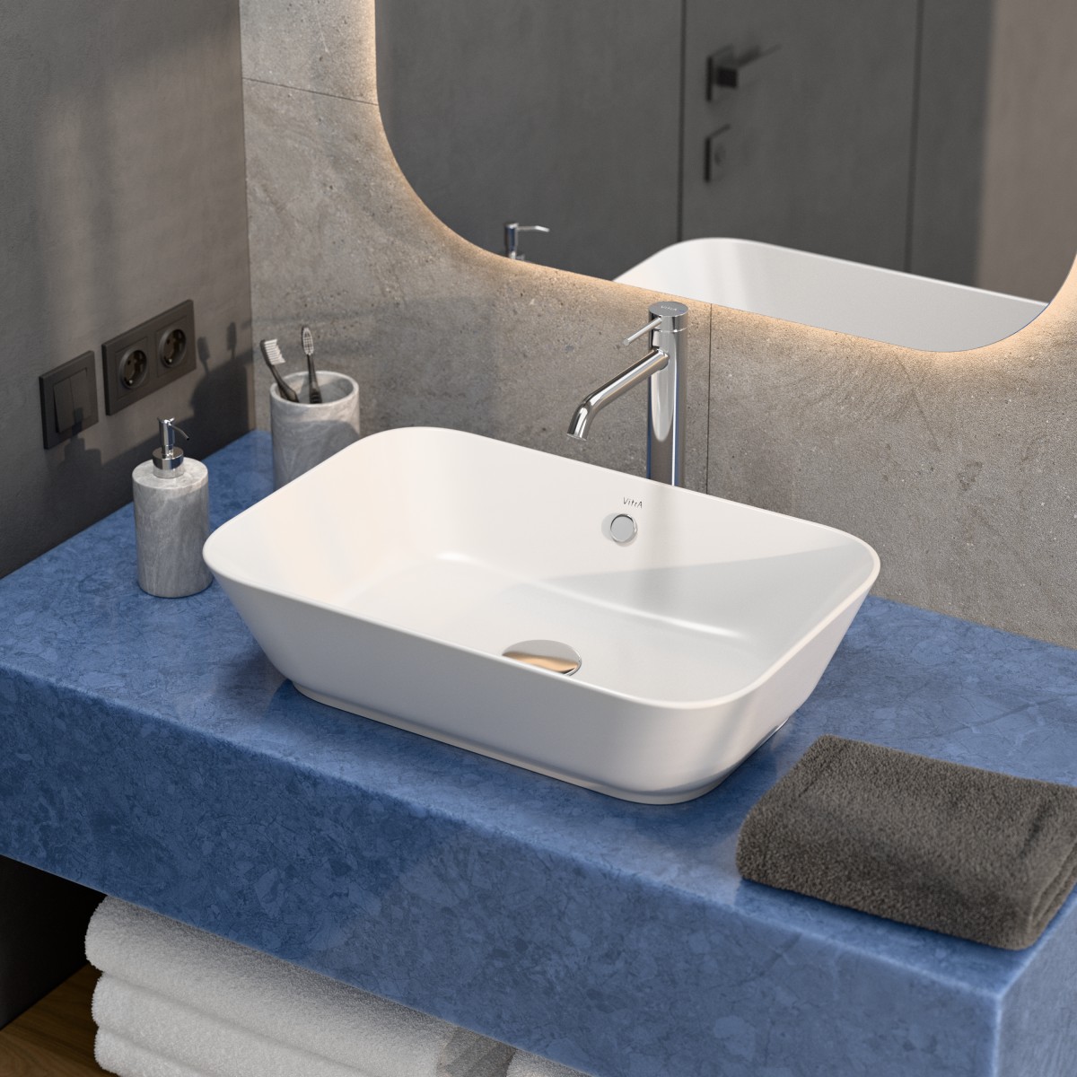 Раковина чаша VitrA Geo (Гео) 7425B003-0012 60 x 39 см накладная белая антибактериальное покрытие Hygiene (Хайджн)