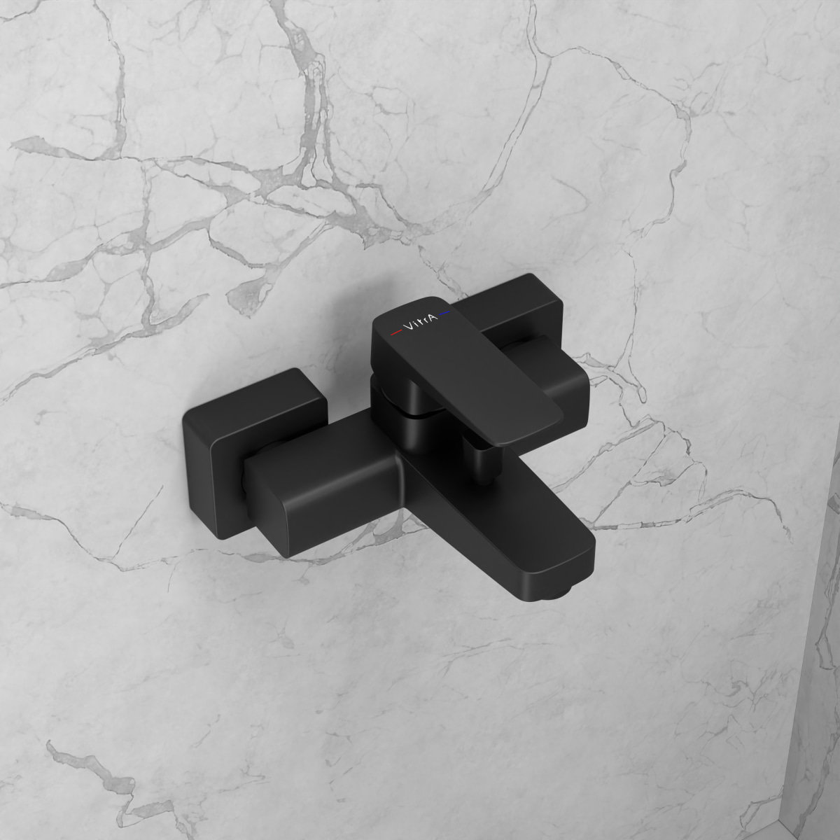 Смеситель настенный VitrA Root Square (Рут Скуэр) A4273736EXP для ванны однорычажный матовый черный латунь