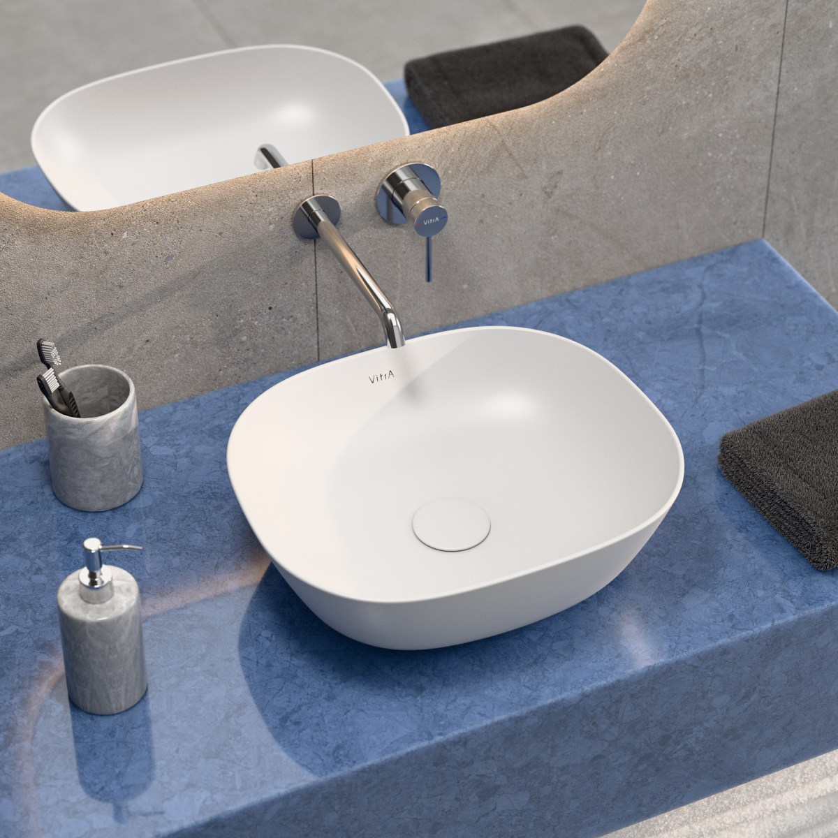 Раковина чаша VitrA Plural (Плюрал) 7810B401-0016 45 x 38 см накладная матовая белая антибактериальное покрытие Hygiene + Clean (Хайджн + Клин)