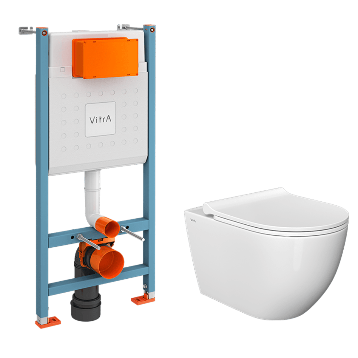 Инсталляция с унитазом VitrA Mia Round (Мия Раунд) 9873B003-7205 комплект 3 в 1 с сиденьем микролифт безободковый