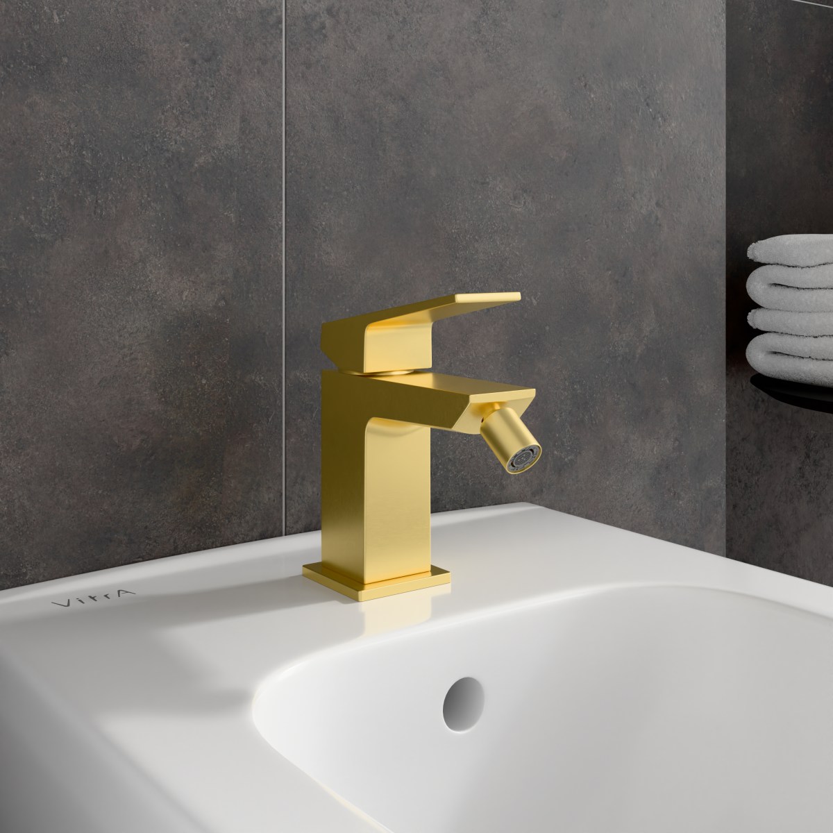 Смеситель для биде VitrA Minimax Square (Минимакс Сквуэр) A4372625EXP однорычажный брашированное золото латунь